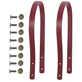 OHPHCALL 2個 レザー手縫い多孔ハンドル 耐久性トートバッグ交換用ストラップ レディースポーチ用バッグベルト クラレット色