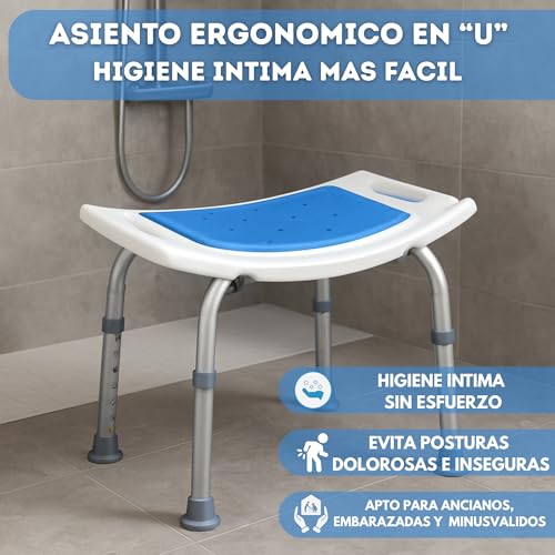 Taburete de Baño en U para Mayores y Embarazadas - Asiento Antideslizante Regulable 7 Alturas Banqueta Estable y Ligera Fácil Montaje Soporta 135 kg Ortopédico y Seguro - imagen 2