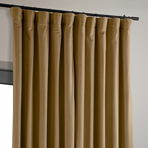 HPD Half Price Drapes Extra Wide Signature Blackout Velvet Curtains 120 Inch Long 1 Panel, 4-Pass Hotel Blackout Lined Window Curtains Thermal Blackout Curtains for Bedroom 100W x 120L, Amber Gold
