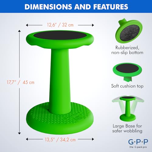 Image of Gpack-pro Kids Wobble Stool 2-Pack - Improves Focus Attention - Non-Slip Base - Wiggle Chair Active Flexible Seating for Preschool Kindergarten Elementary School 17.7-Inch High (Green)