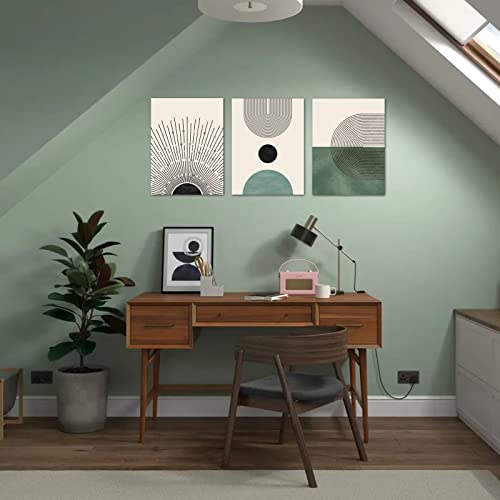 image for FAEKSUR Sage Green Boho Wall Art Set of 3, Minimalist Framed Geometric