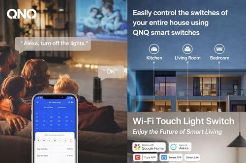 Image of QNQ SMART WiFi TOUCH SWITCH 3 SWITCHES + 1 UNIVERSAL SOCKET (10 amps each) 800 WATT /SWITCH GLASS : Elevate Your Home with Effortless Control Home Automation. fits in 4 module concealed board (WHITE)