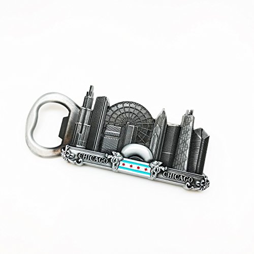 Chicago Large Pewter Bottle Opener Refrigerator Magnet