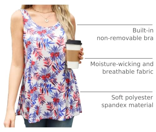 Image of Air Curvey Tank Tops for Women Build in Bra Casual Flowy Tank Pleated Loose Fit S-XXXXL
