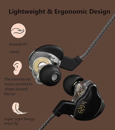 Image of CCZ Coffee Bean in Ear Monitor, Professional Sound Isolating Earphones HiFi Earbuds, Headphones with Patented Ear Tips Headset, Secure in Ear Fit Clear (No Mic, Black)