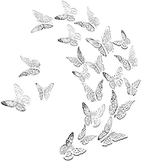 Luxbon 36pcs 3D Butterfly Wall Sticker 3 Styles and 3 Sizes Butterfly Wall Decor for Home Bedroom Party Wedding Decors(Silver)