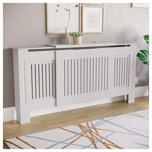 Vida Designs Chelsea Adjustable Radiator Cover With Modern Slats White Decorative Heater Cover with Shelf (H: 82 / W: 140-204 / D: 20.5 cm)