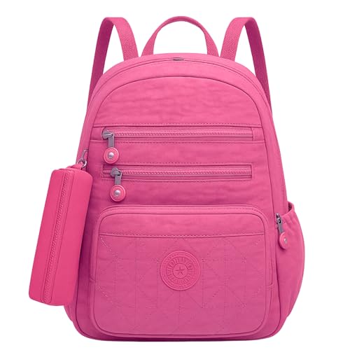 Mochila Feminina + Estojo J’PRIB – Resistente, Funcional e Versátil para Trabalho e Estudos (Rosa Escuro)