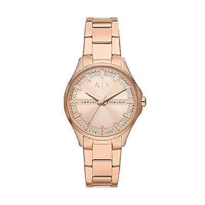 Armani Exchange Orologio da Donna, Quartz 3 Pointer con Braccialetto Lady Hampton AX5264, Tono oro rosa con glitter