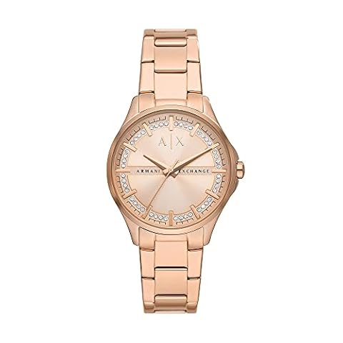 Armani Exchange Damski Zegarek z Trzema Wskazówkami, w Kolorze Różowego Złota, ze Stali Nierdzewnej