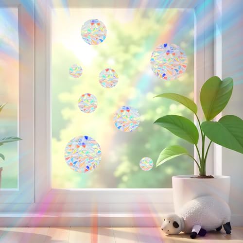 simarro 26 Stück Prisma Fensteraufkleber für Vogelschläge, Suncatcher Sticker Kreisförmig Sonnenfänger Vogelschutz Regenbogen Fensterfolie Aufkleber für Glasscheiben Türfenster Schlafzimmer