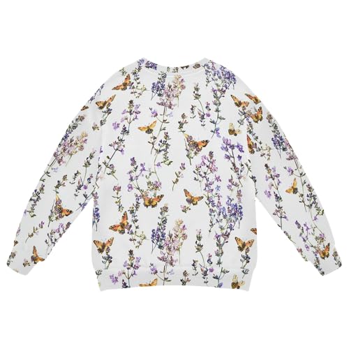 JUNZAN Chic Thyme Flowers White Big Girls Sweatshirt Hoodie Fleece Kids Hoodies Boys Sports 4T2