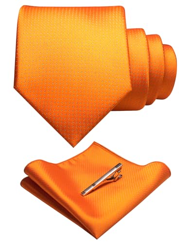 Image of RBOCOTT Mens Woven Tie and Pocket Square with Tie Bar Sets Solid Necktie