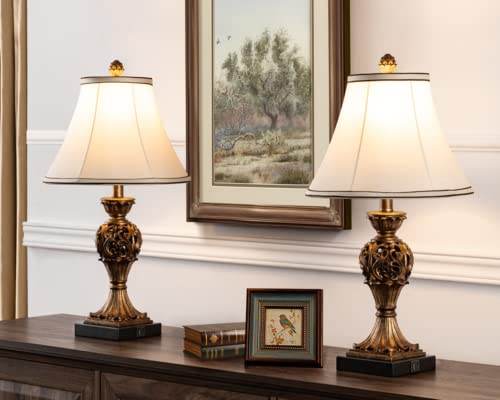 Kyrid 3-Way Touch Control 23'' Poly Table Lamp Set Of 2 With Usb Ports And Ac Outlet Classic Table Lamps Set With Bell-Shape Fabric Shade(Bulbs Included) #TOP2