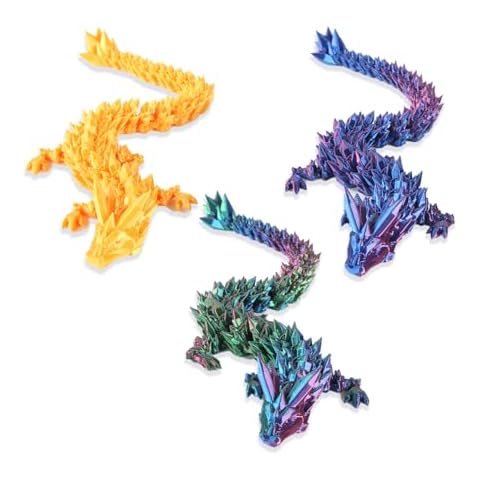 Jefuzh 3Pcs 12in 3D Printed Dragon,3D Printed Flexible Articulated Dragon,Crystal Dragon,Fidget Toy,Home Office Decor Executive Desk Toys, Fidget Toys for Autism/ADHD Kids & Adults Cover