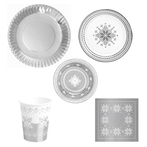 Imagen de OH YEAH Kit Vajilla Navidad 12 Personas Jacquard Plata 82 Piezas Platos