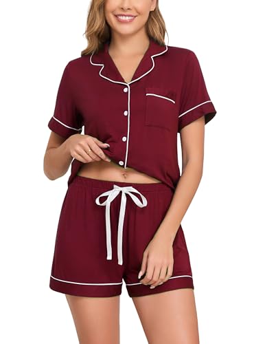 Image of Veseacky Womens Pajamas Set Short Sleeve Sleepwear Button Down Pjs Comfy 2 Pieces Soft Lounge Set S-XXL
