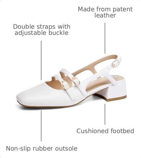 Image of Coutgo Women's Mary Jane Chunky Low Heels Slingback Pumps Closed Square Toe Wedding Dress Shoes