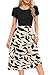 MOLERANI Sommerkleid Damen Elegant Kleider Rundhals Midi Kleid Loose Swing Freizeitkleid mit knielangen Taschen Aprikose Schwarz Blatt M