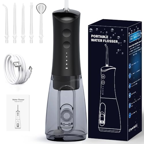 Irrigador Bucal Portátil com 5 Bicos – 400ml, IPX7 à Prova d'Água, Carga USB-C, Modos de Pressão para Limpeza Interdental, Ortodôntica e Gengival