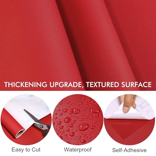 Biyoee Red Peel and Stick Wallpaper A Set of 15.7”x 472” Matte Red Self-Adhesive Removable Contact Paper Solid Color Waterproof Vinyl Roll for Cabinets Furniture Renovation Bedroom Wall Covering by Biyoee - Image 2