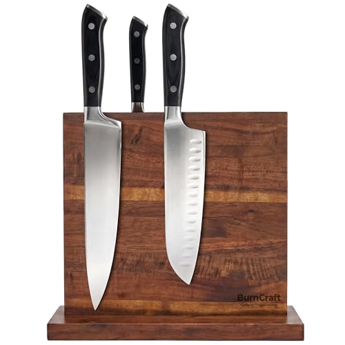 Magnetic Knife Block, Double-Sided Acacia Holder