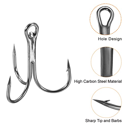 PATIKIL 2# Treble Fish Hooks, 50 Pack 1.02" L Carbon Steel Sharp Round Bend Hook Triple Barbed Hook for Freshwater Saltwater Black - Image 4
