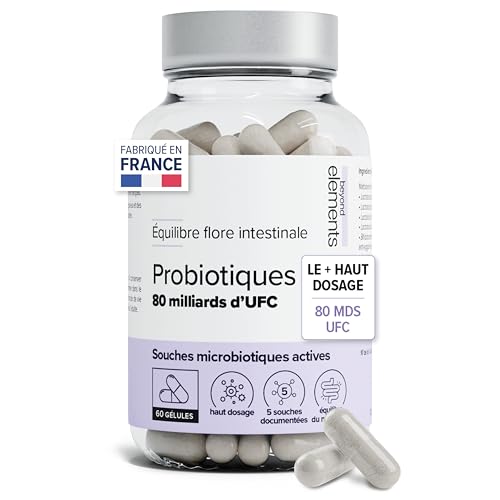 Probiotique Flore Intestinale – 80 Milliards d’UFC/jour – Souches Probiotiques Actives – Flore Intestinale & Immunité – Complexe Multi-Souches – 60 Gélules Vegan – Beyond Elements