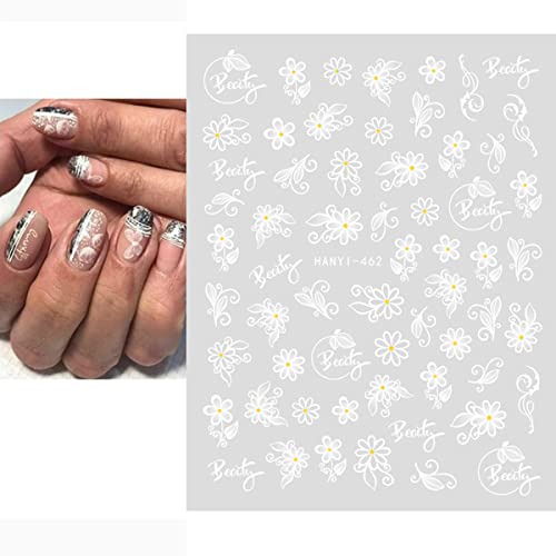 White Nail Art Stickers Charming Flowers Nail Decals Transparent Butterflies Nail Stickers For Nail Art Perfect Floral Nail Accessories 3D Self-Adhesive Design Nail Decoration For Women 6 Sheets #TOP4