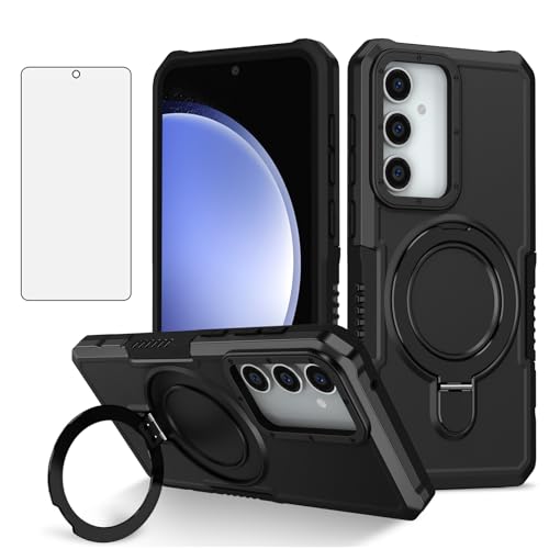 Coque Samsung S23 FE 5G noire avec protège-écran en verre et anneau