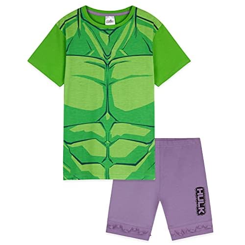 Marvel Pijama Niño de Capitán América y Hulk, Pijamas Niños Cortos, Merchandising Oficial Regalos para Niños y Adolescentes Edad 4-14 Años (Verde, 9-10 años)