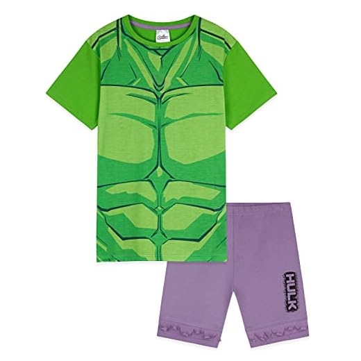 Marvel Pijama Niño de Capitán América y Hulk, Pijamas Niños Cortos, Merchandising Oficial Regalos para Niños y Adolescentes Edad 4-14 Años (Verde, 9-10 años)