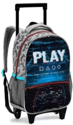 Kit Mochila Infantil Play Game Rodinhas 3 Peças - Mochila Estojo Lancheira