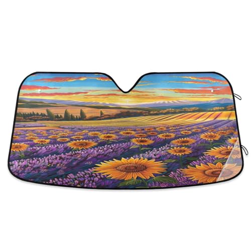 RPLIFE - Windshield Sun Shade Sunflower Field Foldable Sun Shade Heated Sunshade Front Window Cover (L)
