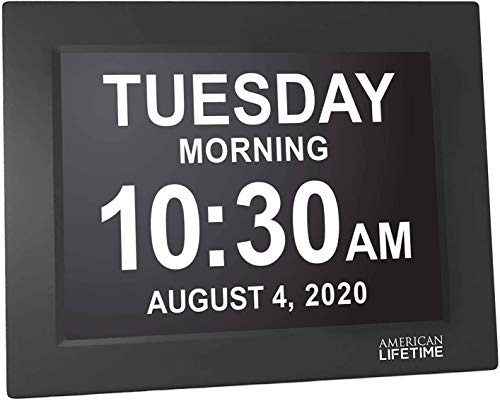 Image of American Lifetime, New Version, Day Clock Extra Large Impaired Vision Digital Clock with Battery Backup and 5 Alarm Options Great Gift Ideas, 2 Pack Black