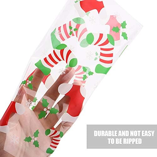 VEYLIN Christmas Cellophane Treat Bags, 150 Pack Clear Sweet Bags with 180 Twist Tie for Xmas Party Supplies, 3 Styles