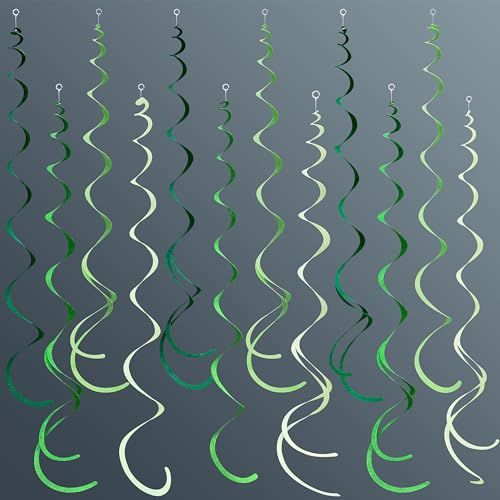Image of 36Pcs Green Hanging Swirl Decorations Ombre Green Felt Swirl Streamer Spiral Ceiling Garland for Spring Summer Birthday Wedding Graduation Christmas St Patrick's Day Holiday Party Supplies
