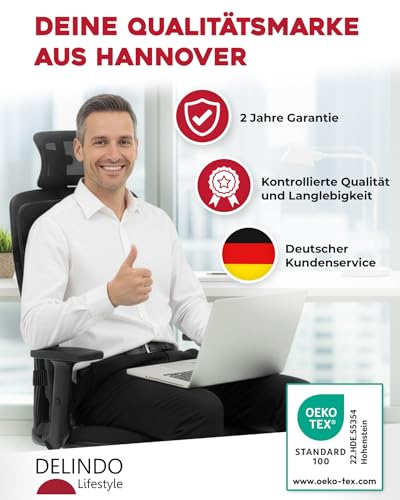 Delindo Lifestyle Beheizbare Bürostuhl Sitzauflage, 43x94 cm, Stuhlkissen für Gesäß und Rücken mit 3 Temperaturstufen, 2 Heizzonen, Schwarz