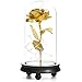 Produktbild Valentinstag Rose Blume Lampe Blattgold Glas Lampenschirm LED Warmes Licht Mit Handgefertigten Künstlichen Blumen Geeignet Für Hochzeitsdekoration Zusammen DIY Geschenke Für Paare Jubiläum (Golden)