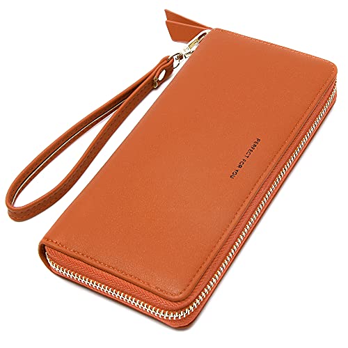 VOCUS Womens Wallet RFID Blocking Zip Around Wallet PU Leather Large Travel Long Purse Credit Card Holder with Wristlet