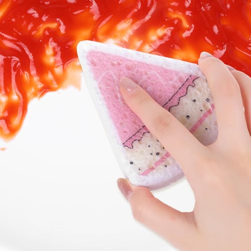 Image of Cute Pattern Sponge Scrubber Set, Cellulose Compressed Sponges, Non-Scratch Scrub Kitchen Cleaning Sponges 5 Pack Pink
