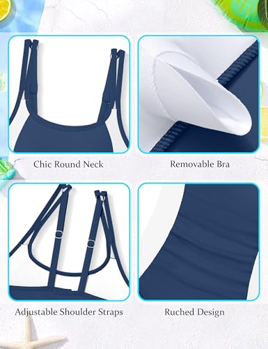 Image of CRISONE Girls One Piece Swimsuits Adjustable Straps Bathing Suit Color Block Padded Pool Beach Swimwear 9-16Y