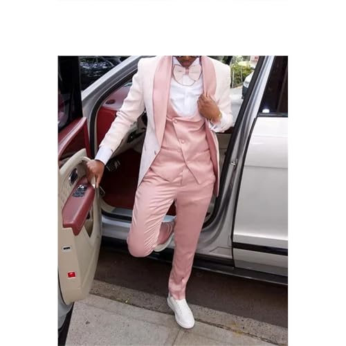 Men Casual Pale Pink 3 Pieces One Button Blazers Tuxedo Prom Party Homecoming Set4