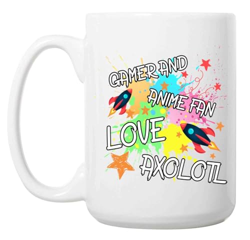 Gift Idea Funny Gift for and Anime Fans - Axolotl Lizard - Novelty Present for Geek and Otaku - 15 Oz White Ceramic Coffee Mug