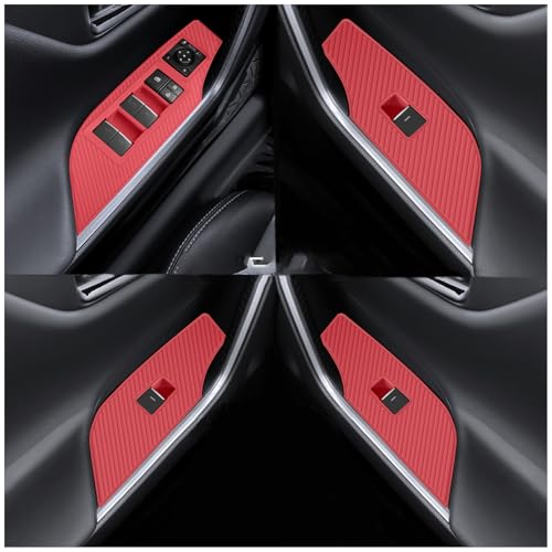 Temmis 4PCS Car Door Window Switch Panel Cover for Toyota 2020-2025 RAV4 / RAV-4 / Wildlander, Auto Interior Decor Accessories Armrest Trim Silicone Style Kit-Red