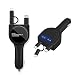 Produktbild lululeague Auto Ladegerät, Mini Zigarettenanzünder mit 2 Typ Ladekabel, Ladegerät 12V/24V KFZ Ladegerät 2-Port 3.1A Auto Ladegerät für iPhone 11 Pro/XR/Xs Max, Samsung, Huawei Und mehr(Schwarz)