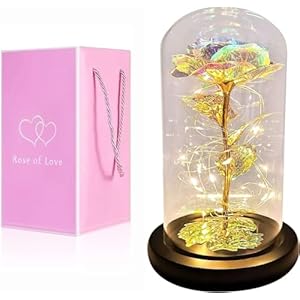 Mothers Day Roses Gifts for Mom, Forever Galaxy Rose Flower Gifts, Women Birthday Gifts, Artificial Flower Rose Light Gift in A Glass Dome,Love Gifts Daughter Women Mom Gifts for Mothers Day
