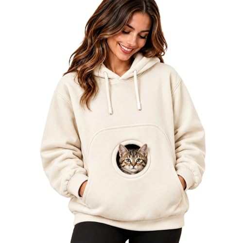 Cat Pouch Hoodie for Women Y2K Comfy Fleece Carrier Pullover Hoodie - image 2