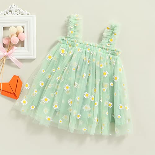 Mubineo Toddler Baby Girl Flower Tulle Tutu Dress Strappy Princess Dresses Sundress (Green Daisy, 6-12 Months) #TOP6