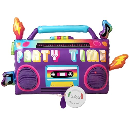 balloa Folienballon XXL Party Time Musik Boombox, Helium Ballon Geburtstagsdeko Musikmotiv, Luftballon Party Thema für Kindergeburtstag Junge Mädchen, Geschenk Geburtstag, Partydeko Musikballon, 72cm